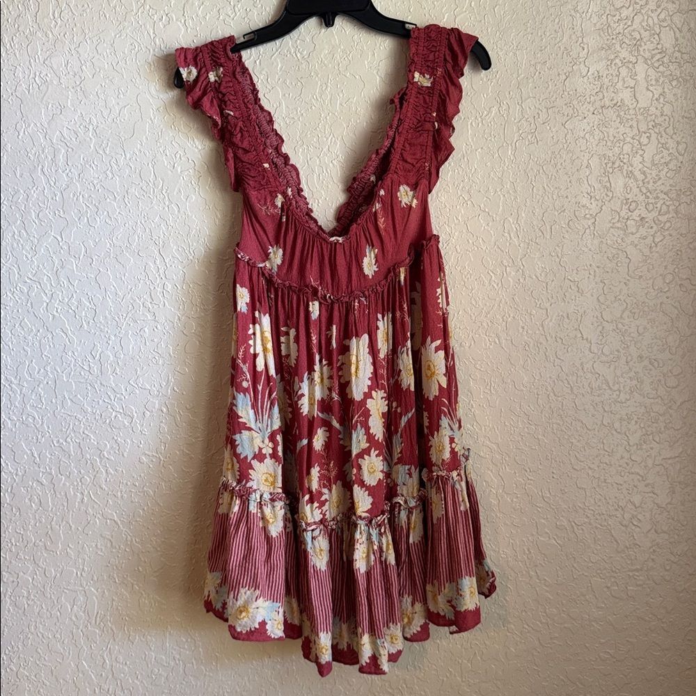 Free People Bali Wild Daisy Slip Dress Floral Ruffle Small Boho Hippie - Picture 3 of 8